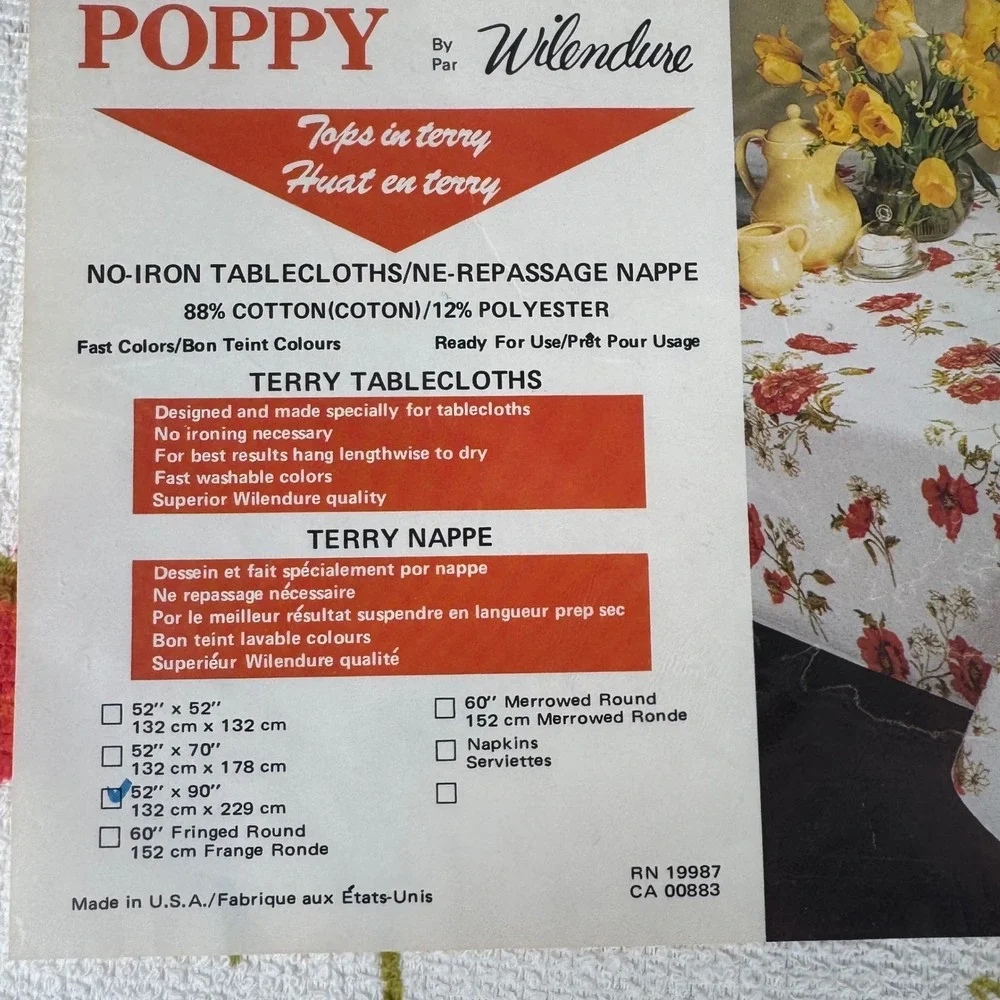 NOS VTG Poppy Wilendure Terry Tablecloth 52x90 No Iron Floral‎ 50s Retro MCM Art